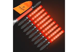 SIMAZO 10 Pack Traffic Wand, 21 Inch Traffic Control Wand with White LED on Top, Traffic Safety Signal Baton with 3 Flashing Modes for Parking Guides, Car Directing, Air Marshalling