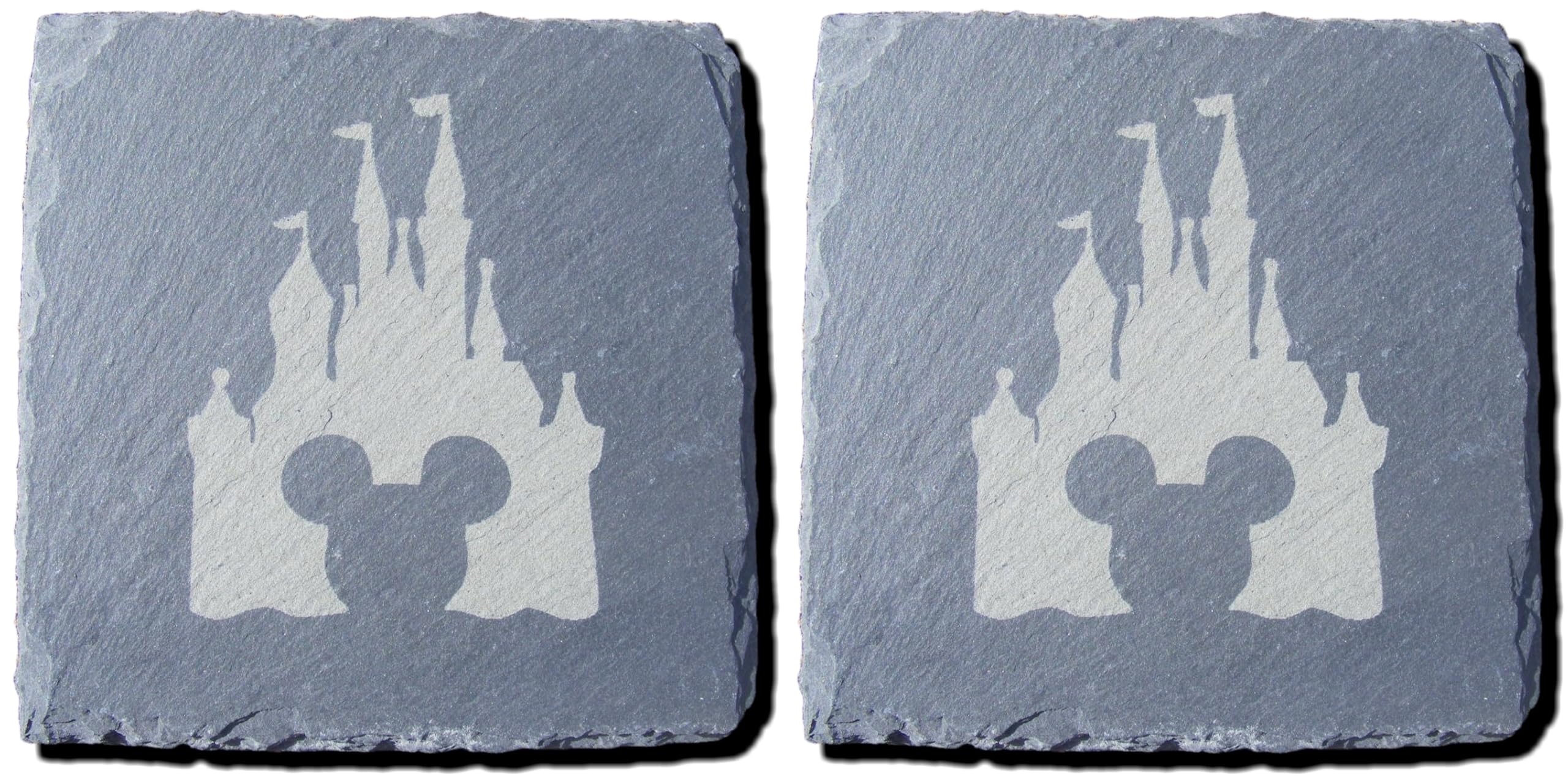 SLATE DISNEY CASTLE MICKEY MOUSE INSPIRED COASTERS MINNIE DRINKS MAT BIRTHDAY PRESENT WEDDING HOUSE WARMING GIFT (Set of 2)