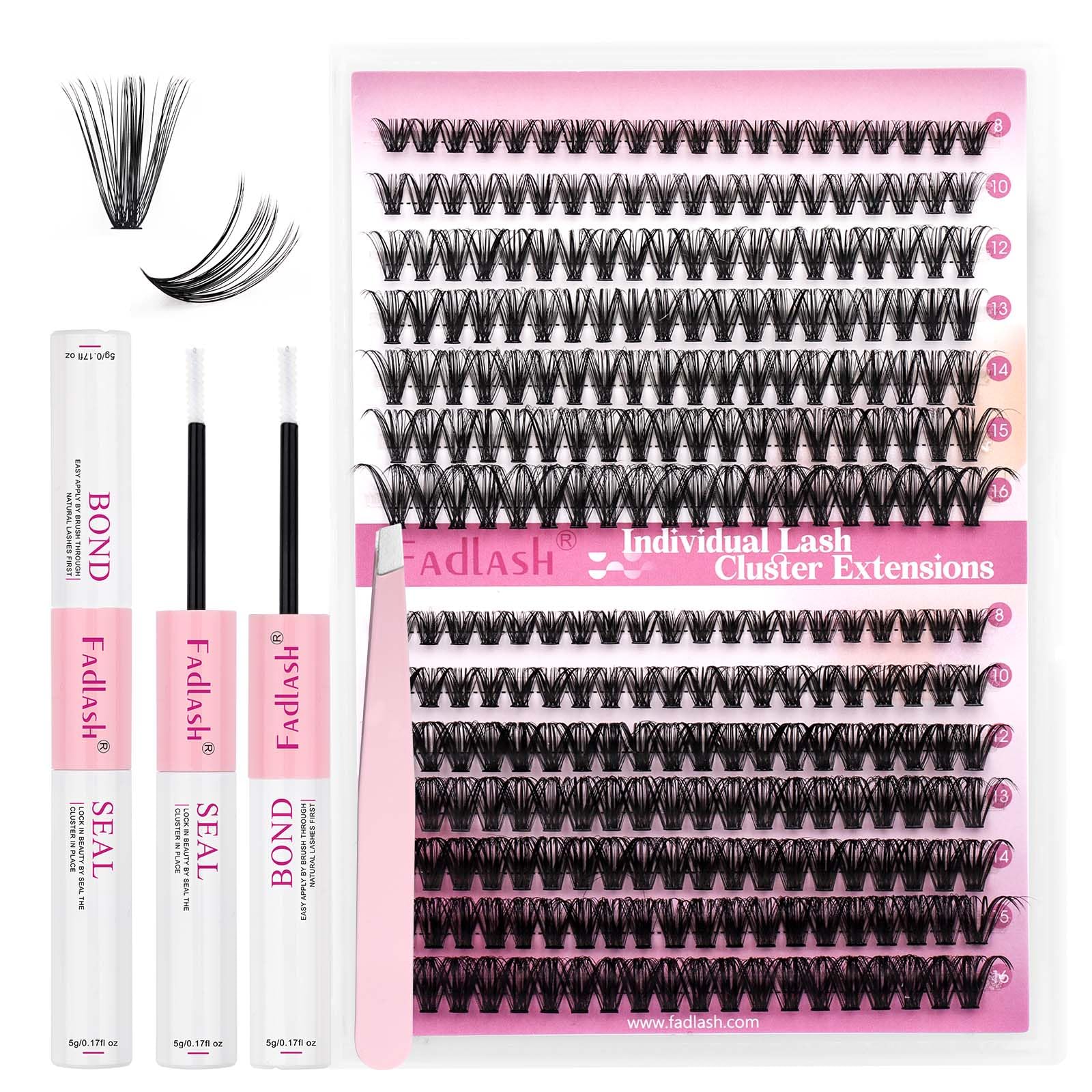 Photo 1 of FADLASH DIY Eyelash Extension Kit, 240Pcs Lash Clusters with Lash Bond and Seal, Clusters Eyelash Applicator Tool, D Curl DIY Lash Kit (30D+40D Kit)