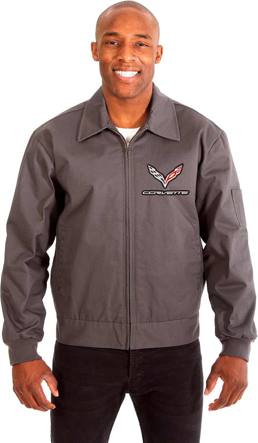 Men's Chevy Corvette Mechanics Jacket Front Chest Emblem in Black Gray Navy: Clothing