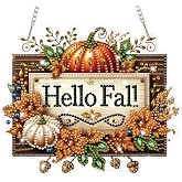 Bowetile Hello Fall Wreath Diamond Art Hanging Kits for Adults, Thanksgiving Diamond Art Suncatchers Autumn, 5D Halloween Diamond Painting Pendant Window Ornament Gifts for Home Door Decor