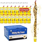 16 Pack Fly Strips Sticky Hanging Fly Trap Indoor Outdoor with Pins | Fly Paper Tape Fruit Fly Gnat Fungus Bug Catcher for Winged Insect &amp; Mosquito for Orchard Farm Home Kitchen
