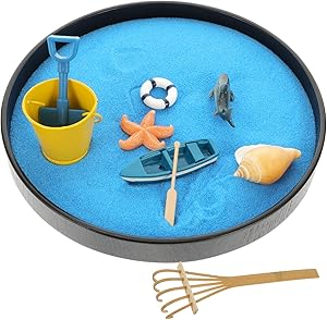 Toyvian Sandbox Mini Zen Garden Sandbox Miniature Beach Zen Garden for Desk Sand Tray Play Kit