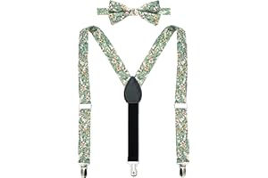 BELLUNO Boys' Floral Suspenders and Bow Tie Set, Pre-Tied Cotton Bowtie for Kids from Toddlers to Teens