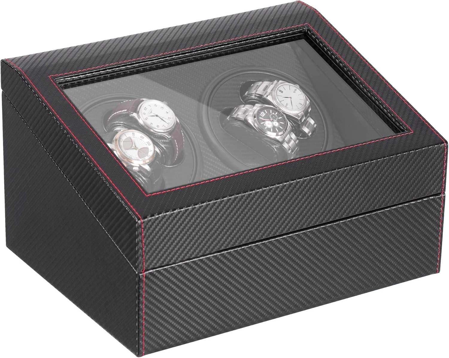 Automatic Watch Winder with 4 Quiet Running Motor Watch Winding Display+ 6 Flexible Watch Pillows Luxury Fiber Leather Storage Case for Man/Woman's Watches- AC Adapter: Watches