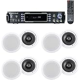 Rockville RPA60BT Home Theater Receiver with 8 HC655-16 6.5" White Speakers | 1000W Peak, Bluetooth, USB, Optical, Karaoke Mic Mixer, 8 In-Ceiling Speakers 16-Ohm, FM Radio, 5-items