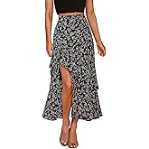 BTFBM Women 2026 Spring Summer Long Skirts Dress Boho Floral Elastic Waist Split Ruffle High Low Beach Maxi Skirt Clothes