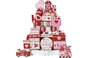 Vercraft Valentine Day Tiered Tray Decor Winter Tiered Tray Decorations Set Truck Wooden Signs Farmhouse Valentine Day Table Decorations for Home Table Shelf