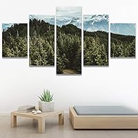 SIGNWIN 5 Panel Canvas Wall Art Green Forest for Home Decorations Ready to Hang - 60