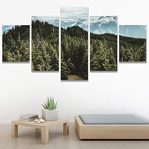 SIGNWIN 5 Panel Canvas Wall Art Green Forest...