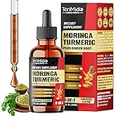 Tenmido 8in1 Moringa Leaf Liquid Drops with Turmeric, Ginger, Elderberry, Boswellia, Quercetin, Bromelain, Milk Thistle - Immune & Digestive Health Support - 30 Days Supply - 1 Fl Oz
