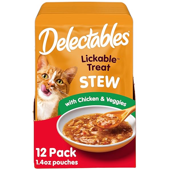 HARTZ DELECTABLES STEW LICKABLE WET CAT TREATS FOR ADULT & SENIOR CATS, CHICKEN & VEGGIES, 1.4 OUNCE (PACK OF 12) (PACKAGING MAY VARY)