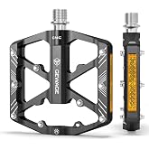 Bike Pedals 9/16 Inch - Bicycle Pedals with Reflectors - 3 Sealed Bearings MTB Pedals Wide Platform Pedals for Mountain Bike, BMX, Road Bike Pedals