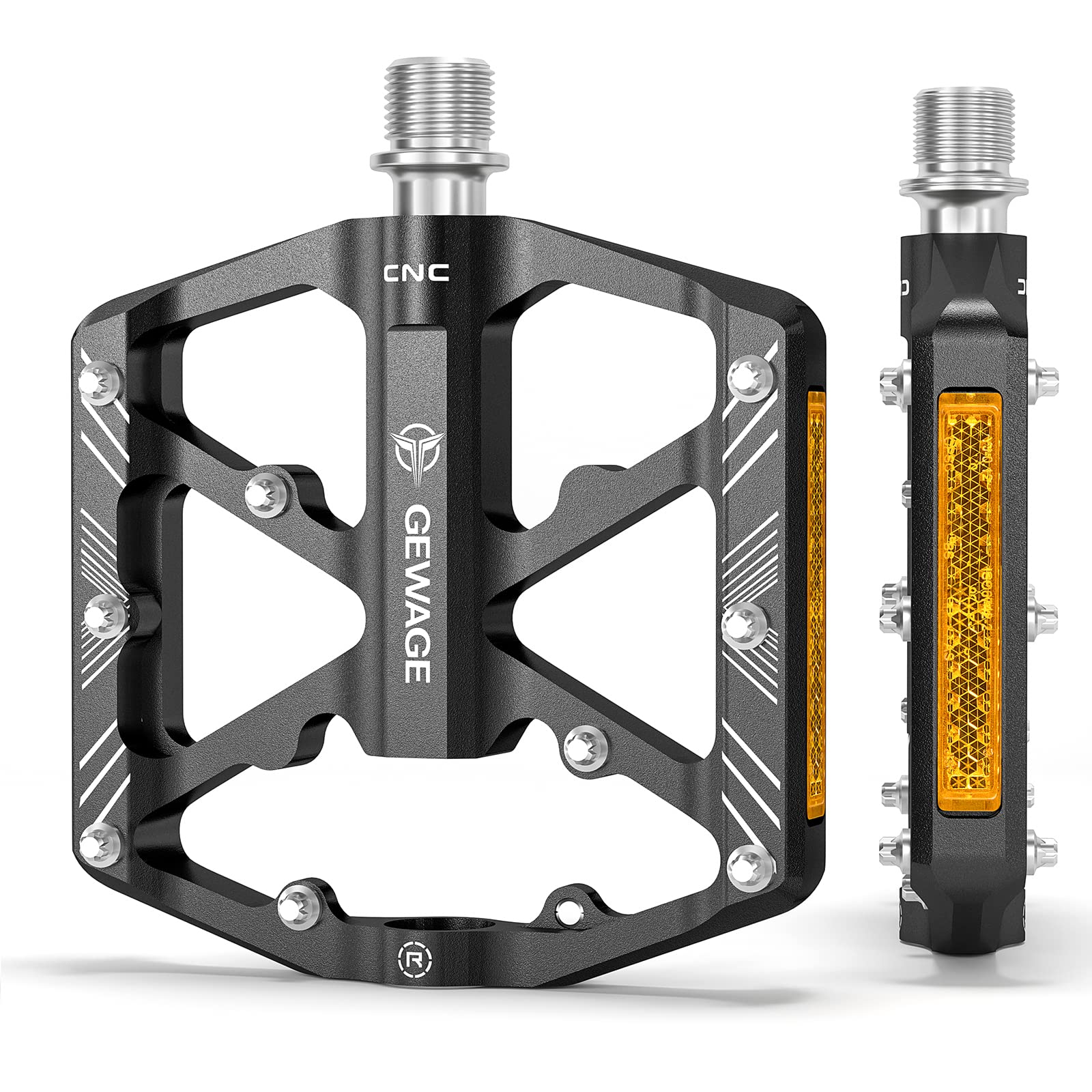 Photo 1 of Bike Pedals 9/16 Inch - Bicycle Pedals with Reflectors - 3 Sealed Bearings MTB Pedals Wide Platform Pedals for Mountain Bike, BMX, Road Bike Pedals (Black)