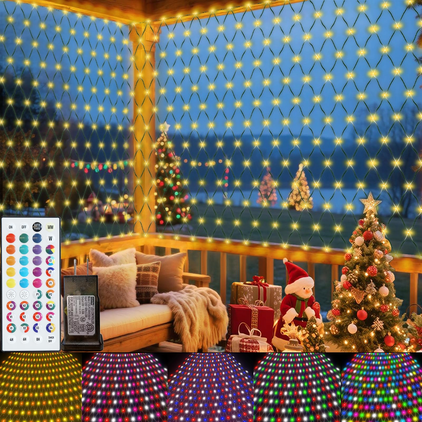 Photo 1 of Color Changing Christmas Net Lights 9.8x6.6 ft RGB LED Net Mesh Lights with Remote for Xmas Tree Connectable Plug in, Bushes, Wedding, Garden, Indoor, Outdoor Halloween Decorations