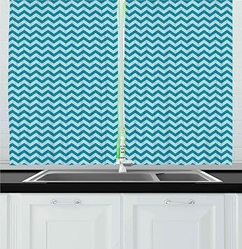 Amazon Com Ambesonne Chevron Kitchen Curtains Zigzags In Sea
