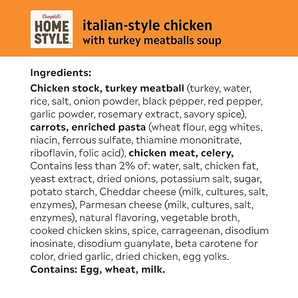 CAMPBELL’S HOMESTYLE ITALIAN-STYLE CHICKEN SOUP WITH TURKEY MEATBALLS, 16.1 OZ CAN