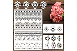 yhslmh Tribal Geometric Stencils for Painting on Wood Furniture Wall Reusable Canvas Aztec Stencil for Crafts Kids Boho Drawing Card Making Pattern Decorative (Aztec)