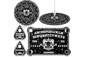 Threan Pendulum Dowsing Divination Board with Amethyst Set Wooden Spirit Talking Board Metaphysical Message Crystal Pendulum Necklace with Planchette for Wiccan Supply(Ram Skull Style)