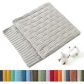 TREELY 100% Cotton Knitted Throw Blanket Couch Cover Blanket(50 x 60 Inches, Light Grey)