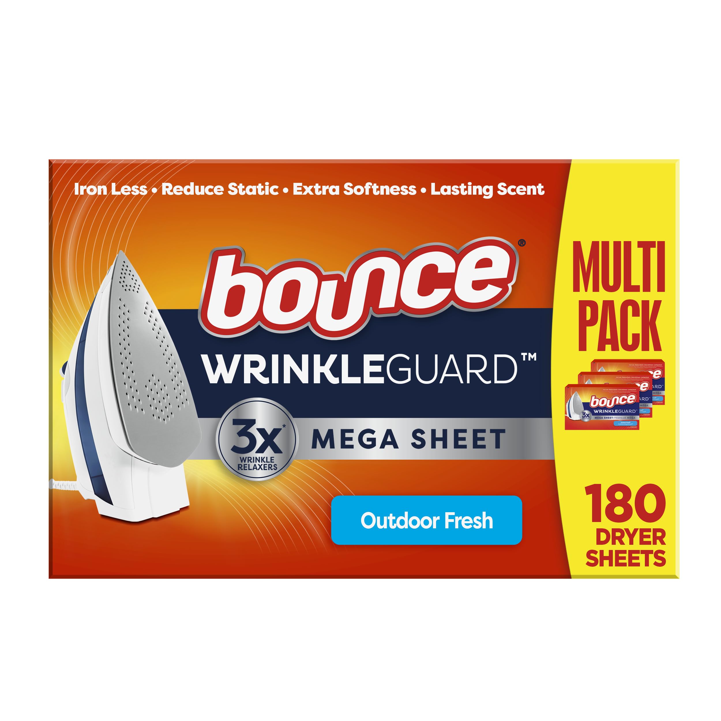 Bounce Mega Dryer Sheets, Fresh Breeze, 180 Count (Packaging May Vary)