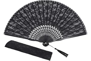 choyaxo Lace Handheld Chinese Folding Fan Bamboo Silk Folding Fan for Women Wedding Decoration Dancing Party, Black