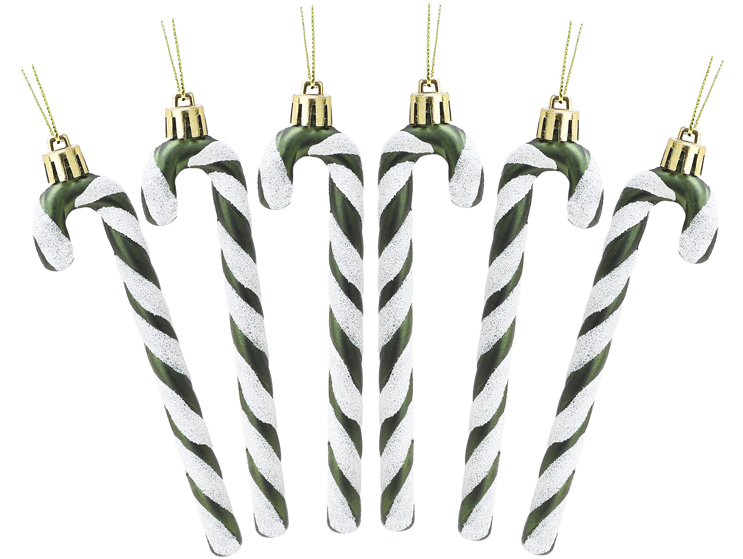 Christmas Concepts® Pack Of 6-130mm (5.2") Glitter Candy Cane Christmas Tree Decorations (Forrest Green)