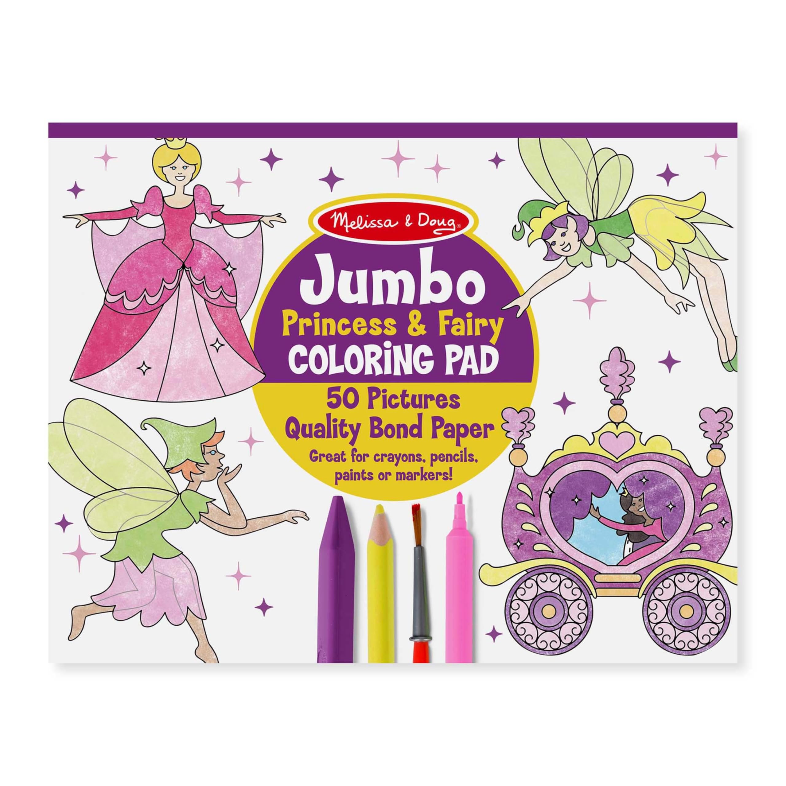 Melissa & Doug 4263 899998655671 Princess & Fairy Jumbo Coloring Pad, 3 Years-and UP