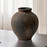 LB2 Brown Ceramic Large Vase, 11" Tall Zen Style vase, Terra Cotta Pitcher, Distressed Farmhouse Decor, Pottery Decorative Flower for Home Decor (C - Brown 11")