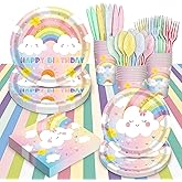 AWLZJZQA 169 PCS Rainbow Party Decorations Serve 24 Guests Pastel Rainbow Plates and Napkins Party Supplies Dinnerware Sets for Girls Kids Adults Colorful Decor Themed Baby Shower