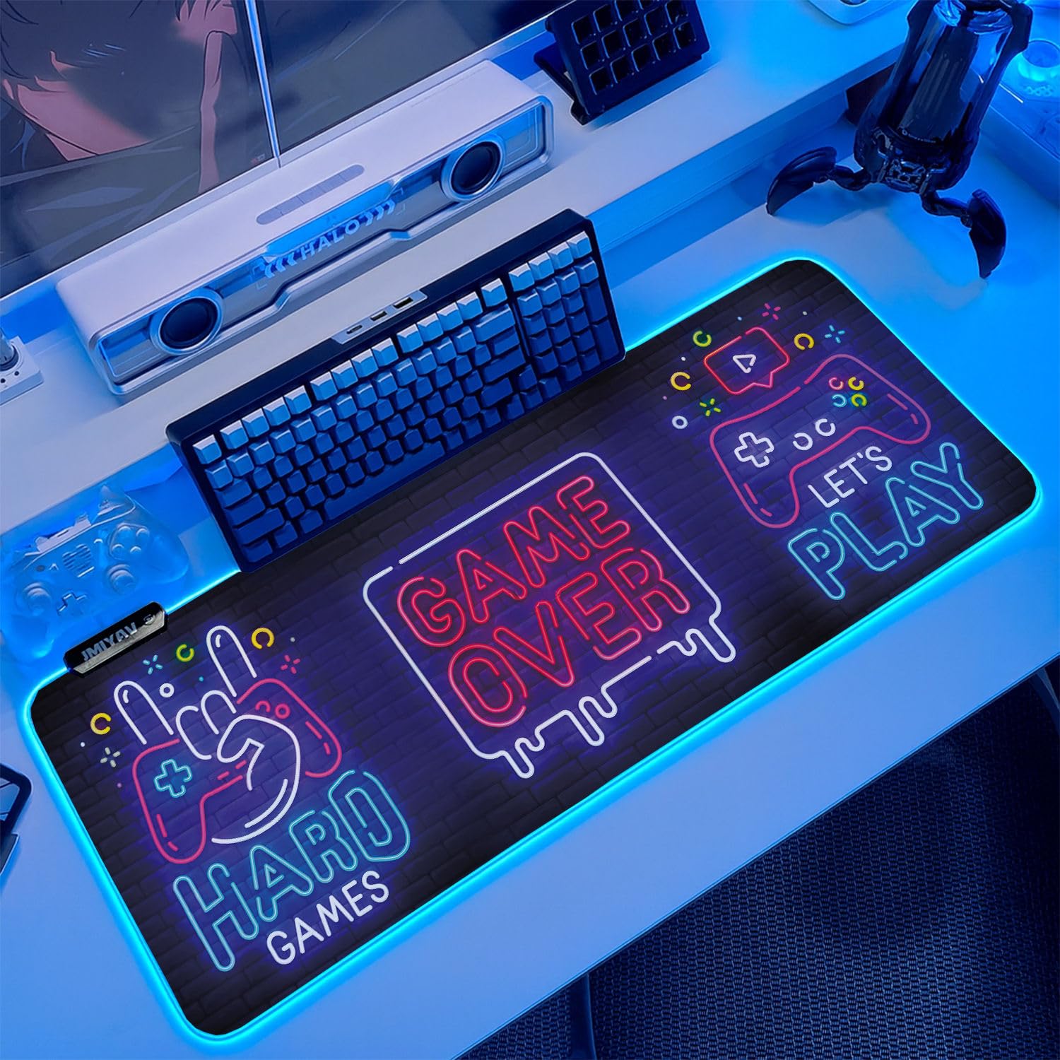 Photo 1 of JMIYAV Black Gaming Mouse Pad RGB Mousepad Non-Slip Rubber Base Extra Large Cool XL Computer Desk Pad Gaming Accessories Setup LED Light Up Extended Big Mouse Pad for Gamer (31.5x12In)