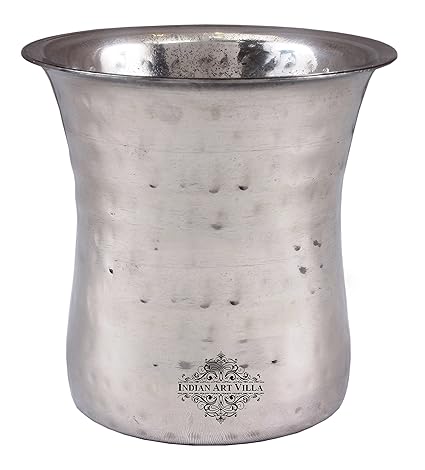 Indian Art Villa Steel Hammered Curved Glass Tumbler Cup|Serving Drinking Water|Volume 280 ML