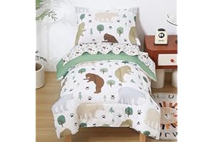 Lasoftan Toddler Bedding Set, Toddler Bed Comforter Sets for Girls, Toddler Bed Set, Forest Bear Printed