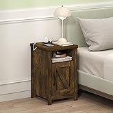 Furinno Farmhouse Nightstand with Charging Station, Bedside Table, Side Table, End Table with Door, USB Ports and Outlets, for Bedroom, Living Room, Amber Pine