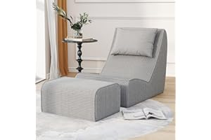 SNUG SOFEE Giant Bean Bag Chair for Adults,Corduroy Chaise Lounge with Unrivaled Back Support, Detachable Neck Pillow, Comfortable Ottoman & Washable Cover for Living Room, Bedroom, Garden (Grey)