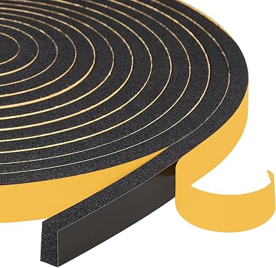 Yotache Draught Excluder Tape 2 Rolls 12mm x 6mm x 4m Black Foam Seal