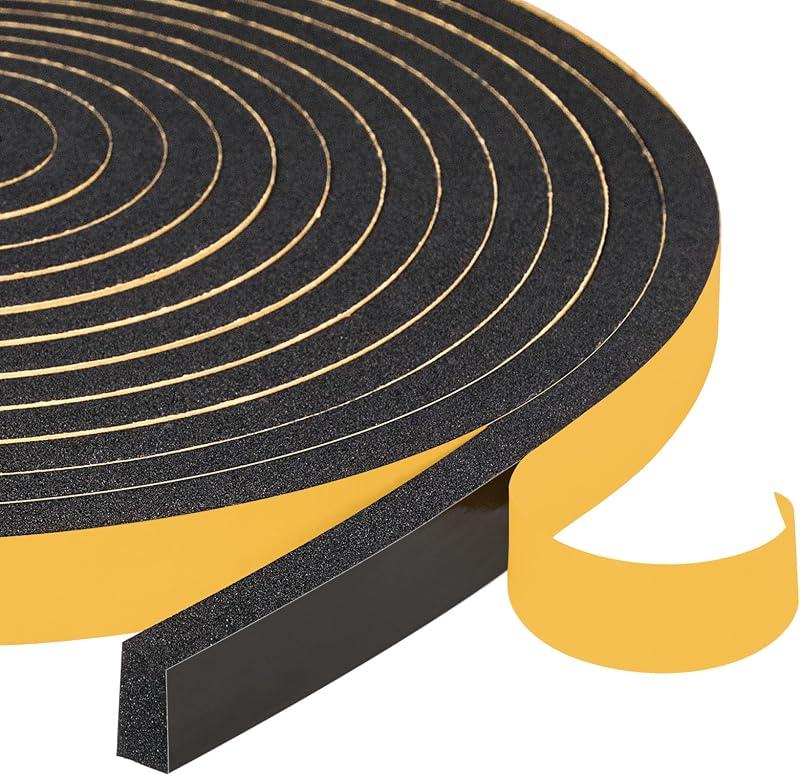 Yotache Draught Excluder Tape 2 Rolls 12mm x 6mm x 4m Black Foam Seal
