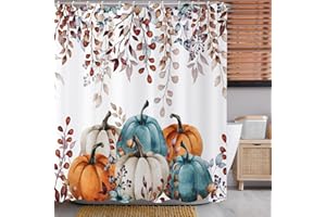 Caheansi Fall Shower Curtain, Watercolor Autumn Leaves Pumpkins Harvest Fruits Thanksgiving Day Bathroom Curtain Waterproof Fabric Machine Washable with Hooks, 72" Wx72 L