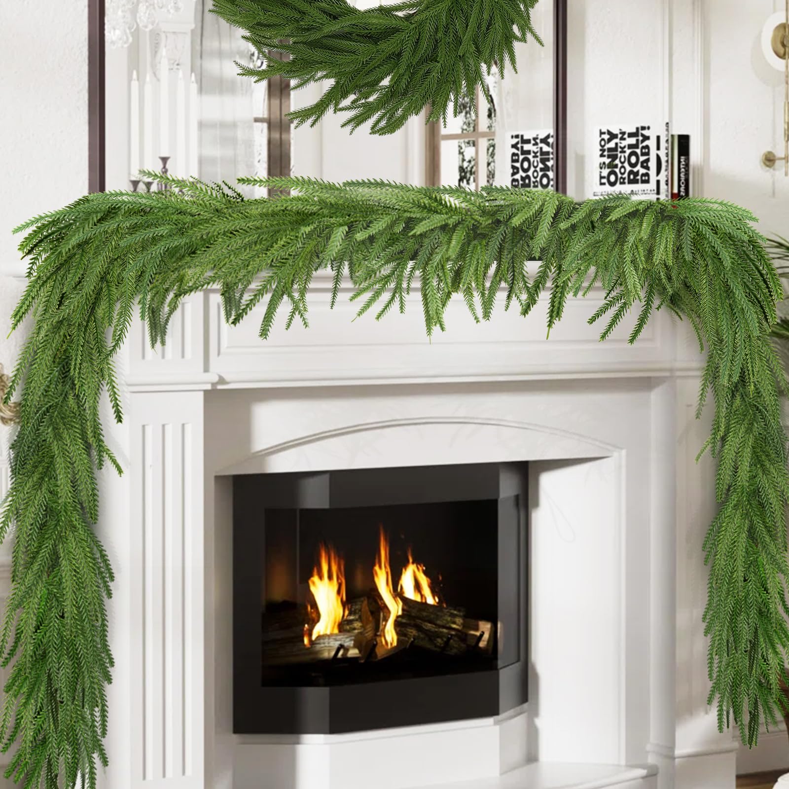 Photo 1 of 4 Pcs 9 Ft Artificial Norfolk Pine Garlands, Real Touch Norfolk Pine Garland, Realistic Natural Christmas Greenery for Table, Mantle, Wall, Indoor, Outdoor Christmas Holiday Decorations (4, 9 FT)