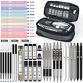 Four Candies 45 PCS School Supplies with Pen Case, 12 Pastel Highlighters, 6 Black Ink Gel Pens, 6 Mechanical Pencils Set for Students Stationary College Essentials (Black)