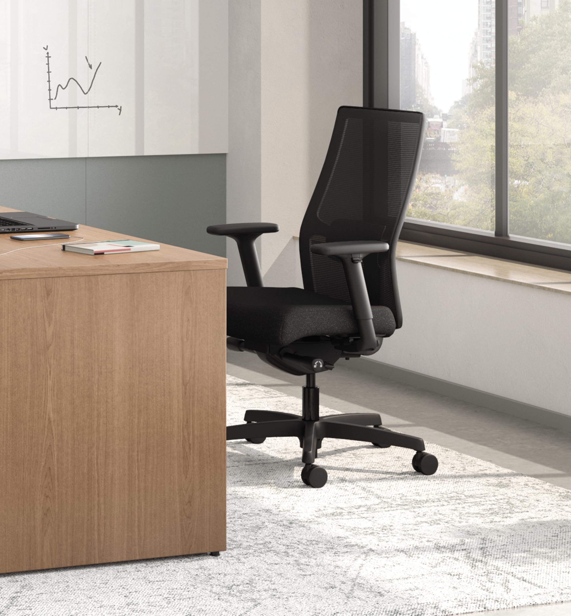 HON Ignition 2.0 Mid Back Task Chair, Advanced Synchro-Tilt Control, Office Chair with Lumbar Support, Height and Width Adjustable Arms, Black Frame, Black