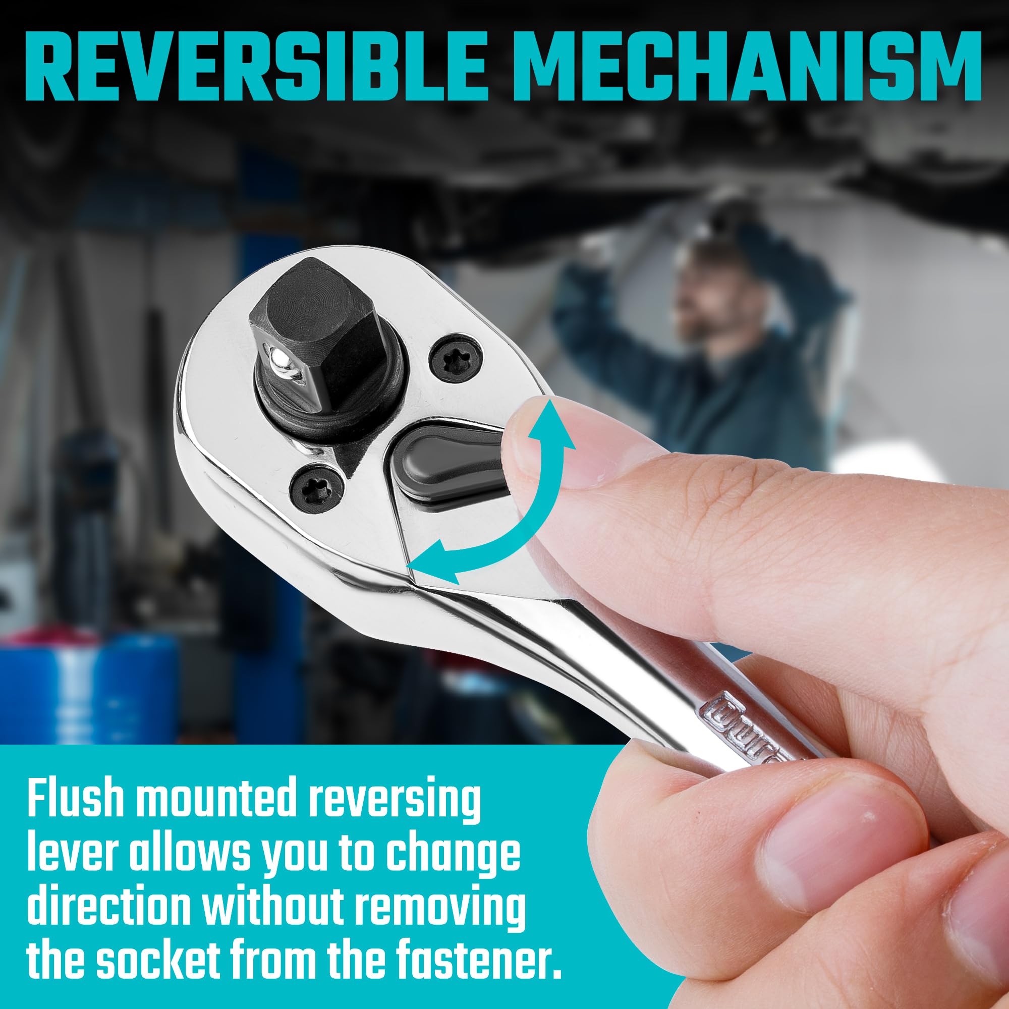 DURATECH 3-IN-1 Umschaltknarre, 1/4", 3/8", 1/2" Ratschengriff, umkehrbarer Ratschenschlüssel aus Legierungsstahl, 72-Zahn Steckschlüssel für Auto-Reparatur 6