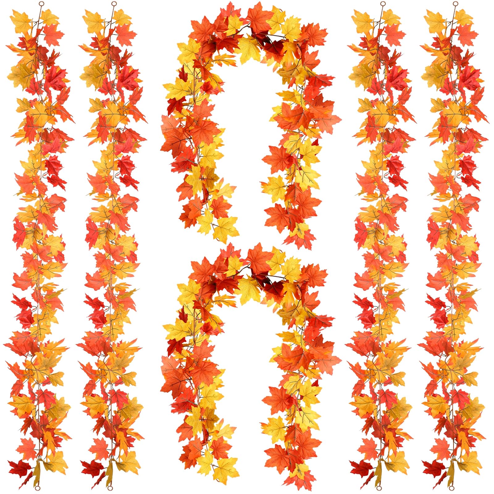 Photo 1 of MorTime 6 Pack Fall Maple Garland, 5.9 FT Artificial Maple Leaves Autumn Decor Hanging Vine for Indoor Outdoor Thanksgiving Party Wedding Decorations