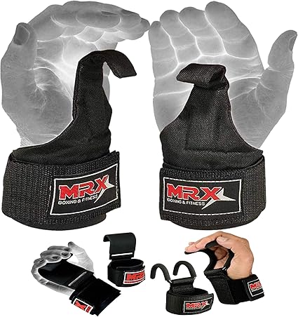 Weightlifting Gloves for Power Lifting Deadlifts Wrist Wrap Support Workout Heavy Duty PRO Weight Lifting Hooks Straps Pair