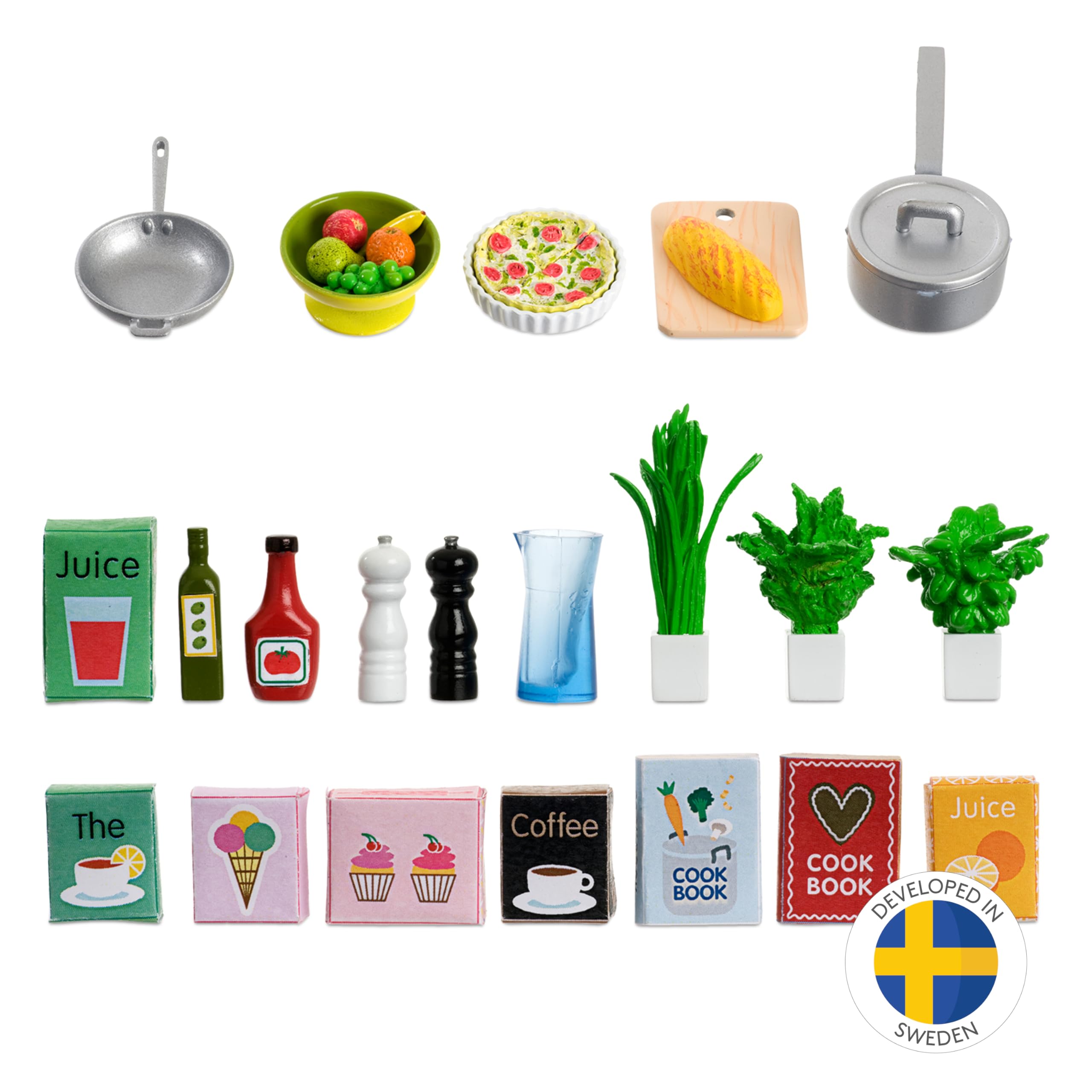 LUNDBY Dollhouse Accessories – Mini Doll house Furniture – Plastic Dollhouse Playsets – Kitchen Accessories - Ages 4+, Scale 1:18