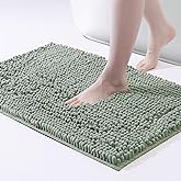 FRESHMINT Chenille Bathroom Rugs Mat 24"x17", Non-Slip Bath Mat for Bathroom Floor & Bathtub, Washable Soft Shower Shag Bath Rugs, Fluffy Thick Water Absorbent Microfiber Shower Mat, Sage Green