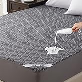 Waterproof Mattress Protector Queen Size, 40% Rayon Derived from Bamboo Grey Mattress Bed Cover, 3D Air Fabric Breathable Mat