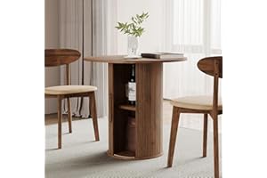 WESELON 31.5" Round Dining Table for 2-4, Modern Farmhouse Kitchen Table with 2-Tier Storage Shelf, Small Wooden Circle Dining Tables with Fluted Base for Home Dining Room Living Room (Walnut)