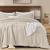 PHF Cotton Muslin Comforter Set King Size, Ultra Soft, Breathable & Lightweight All-Season Bedding, Filling: 100% Polyester, 3 Pieces with 1 Comforter 104"x90" and 2 Pillow Shams 20"x36", Natural