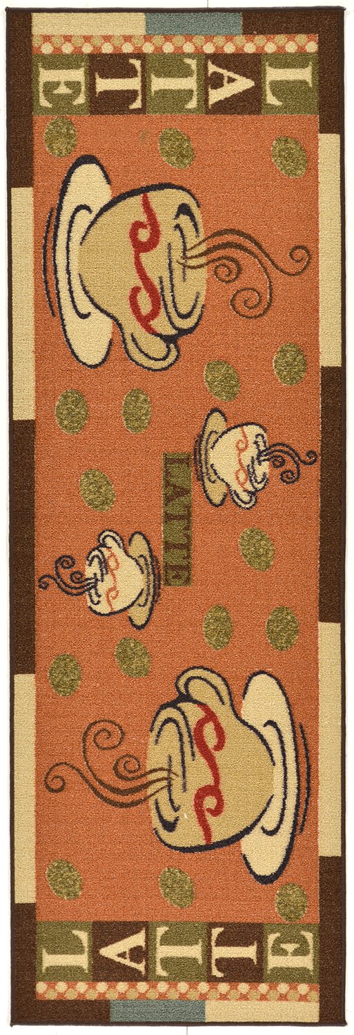 Ottomanson Sara's Kitchen Coffee Cups Design Mat Runner Rug with Rubber Backing, 50 cm x 150 cm, Dark Orange — image 1